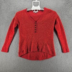 Madewell Crop Sweater Womens XS Orange Wool Alpaca Blend Long Sleeve Knit V Neck